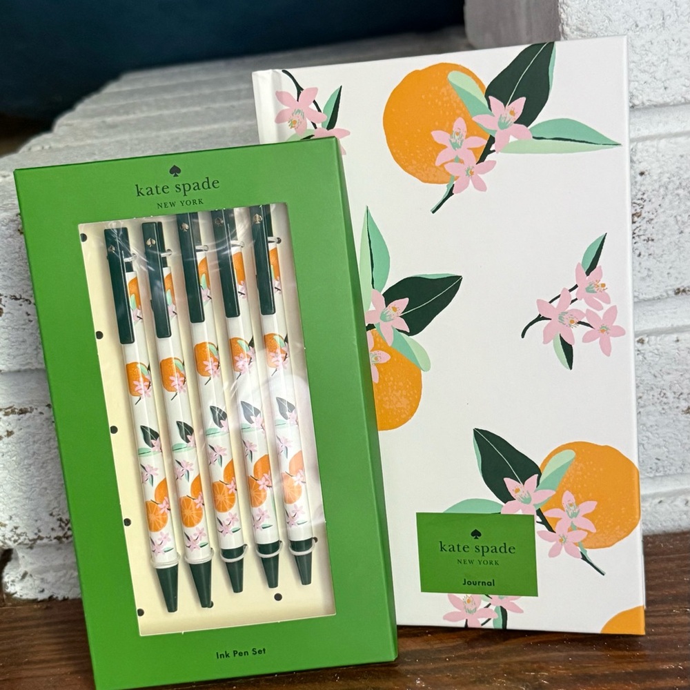 Kate Spade Orange and Pink Floral Pen Set with Journal
